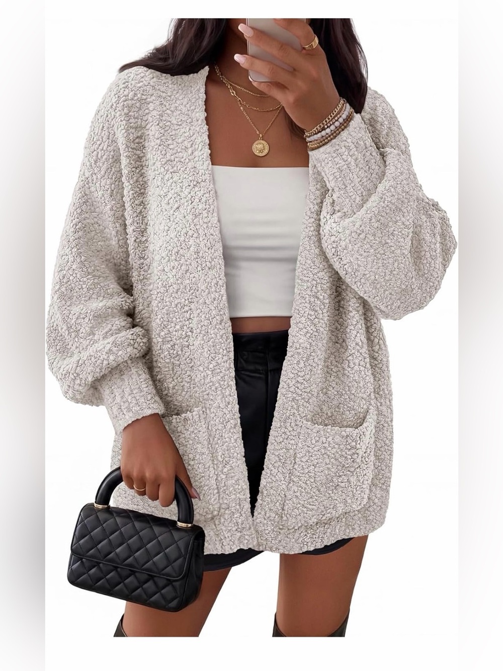 🆕Cozy Open-Front Bouclé Cardigan Sweater